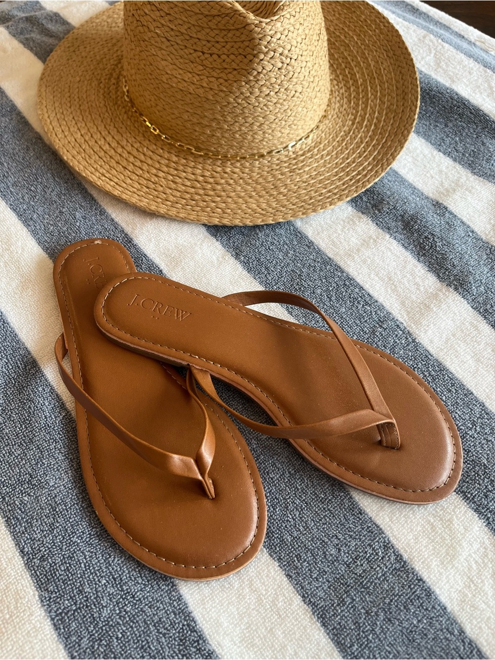 J. Crew Cognac Brown Faux Leather  Flip Flop Sandals